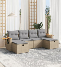 6-tlg. Garten-Sofagarnitur mit Kissen Beige Poly Rattan