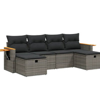 6-tlg. Garten-Sofagarnitur mit Kissen Grau Poly Rattan