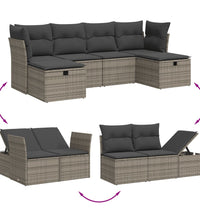 6-tlg. Garten-Sofagarnitur mit Kissen Grau Poly Rattan
