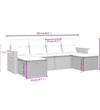 6-tlg. Garten-Sofagarnitur mit Kissen Grau Poly Rattan