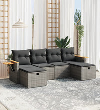 6-tlg. Garten-Sofagarnitur mit Kissen Grau Poly Rattan