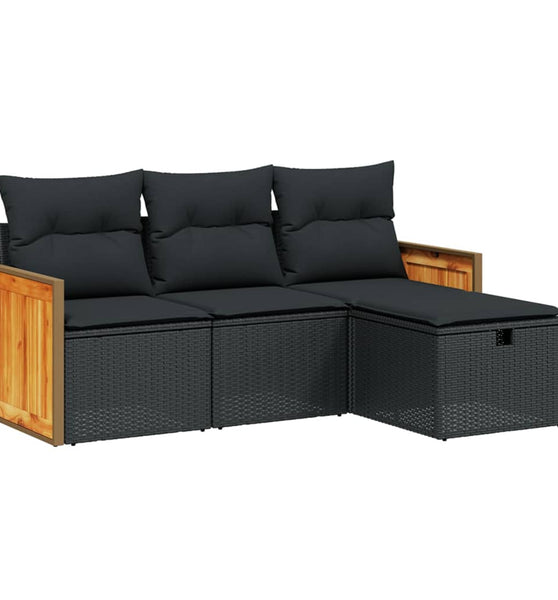 4-tlg. Garten-Sofagarnitur mit Kissen Schwarz Poly Rattan