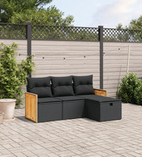 4-tlg. Garten-Sofagarnitur mit Kissen Schwarz Poly Rattan