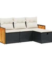 4-tlg. Garten-Sofagarnitur mit Kissen Schwarz Poly Rattan