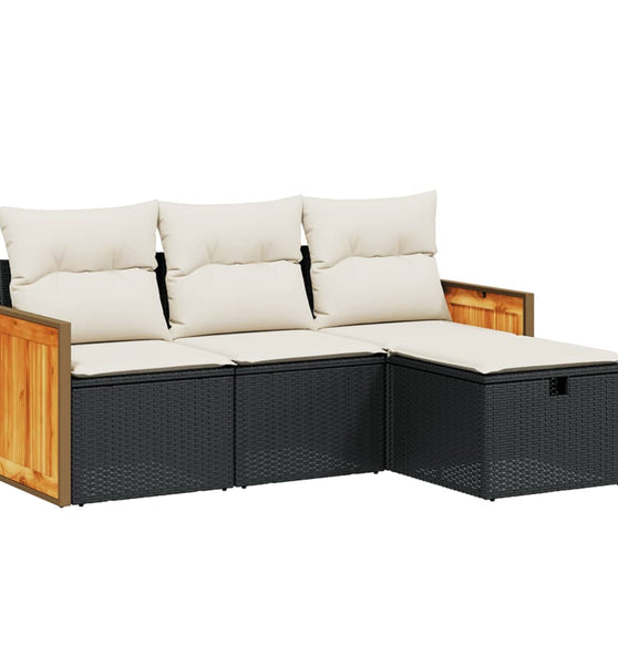 4-tlg. Garten-Sofagarnitur mit Kissen Schwarz Poly Rattan