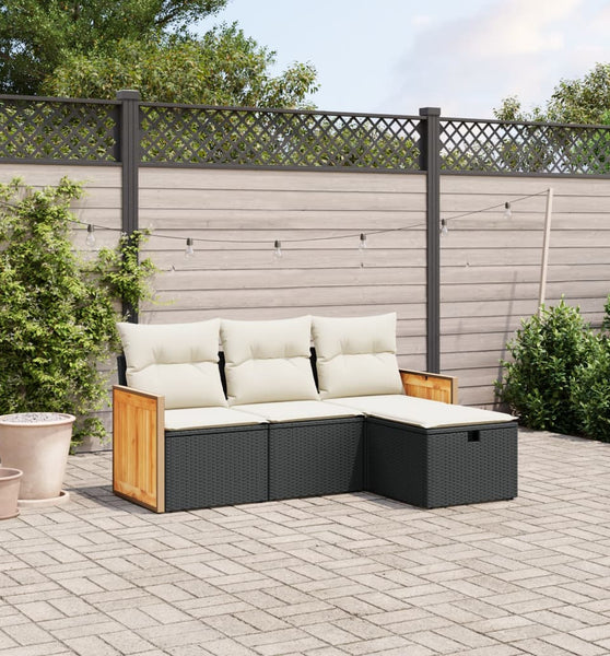 4-tlg. Garten-Sofagarnitur mit Kissen Schwarz Poly Rattan