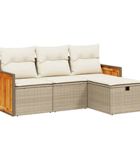 4-tlg. Garten-Sofagarnitur mit Kissen Beige Poly Rattan