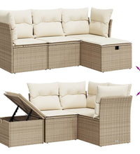 4-tlg. Garten-Sofagarnitur mit Kissen Beige Poly Rattan