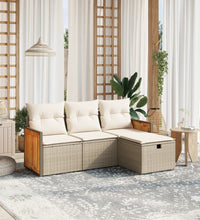 4-tlg. Garten-Sofagarnitur mit Kissen Beige Poly Rattan