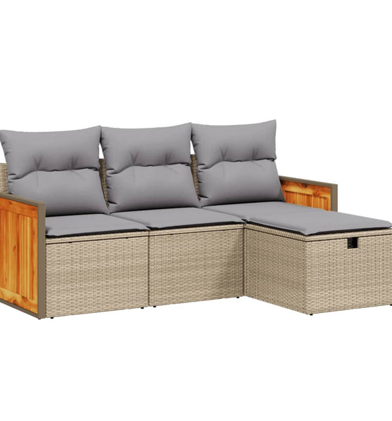 4-tlg. Garten-Sofagarnitur mit Kissen Beigemischung Poly Rattan