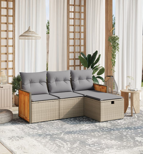 4-tlg. Garten-Sofagarnitur mit Kissen Beigemischung Poly Rattan