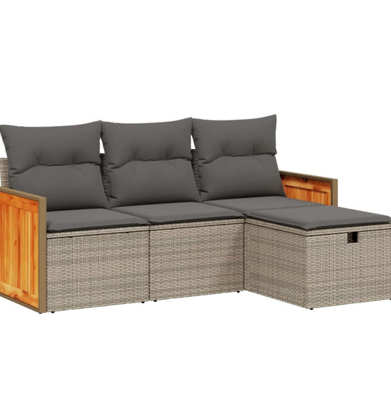 4-tlg. Garten-Sofagarnitur mit Kissen Grau Poly Rattan