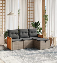 4-tlg. Garten-Sofagarnitur mit Kissen Grau Poly Rattan