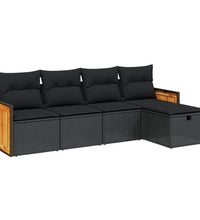 5-tlg. Garten-Sofagarnitur mit Kissen Schwarz Poly Rattan