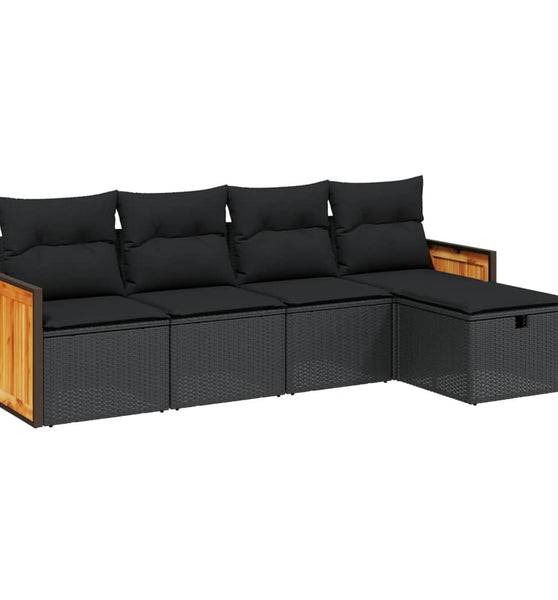 5-tlg. Garten-Sofagarnitur mit Kissen Schwarz Poly Rattan