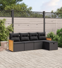 5-tlg. Garten-Sofagarnitur mit Kissen Schwarz Poly Rattan