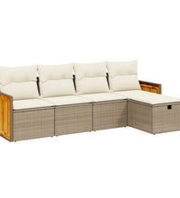 5-tlg. Garten-Sofagarnitur mit Kissen Beige Poly Rattan