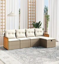 5-tlg. Garten-Sofagarnitur mit Kissen Beige Poly Rattan