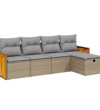 5-tlg. Garten-Sofagarnitur mit Kissen Beige Poly Rattan