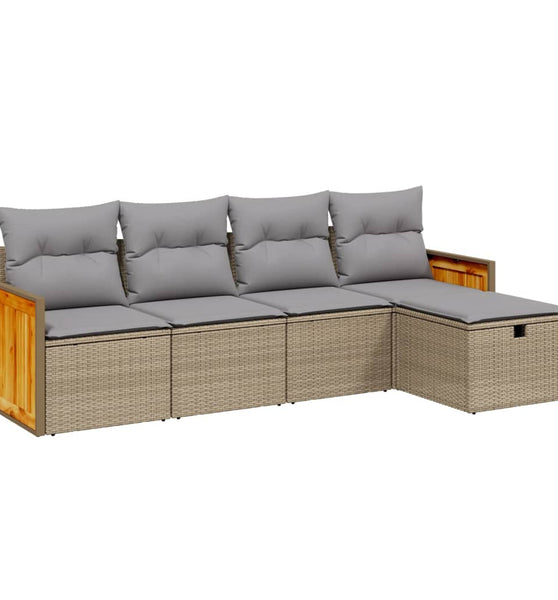 5-tlg. Garten-Sofagarnitur mit Kissen Beige Poly Rattan