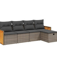 5-tlg. Garten-Sofagarnitur mit Kissen Grau Poly Rattan