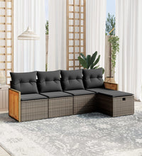 5-tlg. Garten-Sofagarnitur mit Kissen Grau Poly Rattan