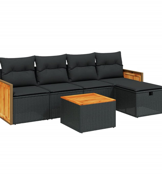 6-tlg. Garten-Sofagarnitur mit Kissen Schwarz Poly Rattan