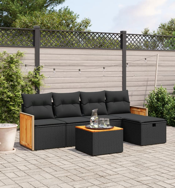 6-tlg. Garten-Sofagarnitur mit Kissen Schwarz Poly Rattan