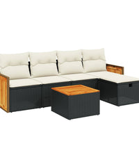 6-tlg. Garten-Sofagarnitur mit Kissen Schwarz Poly Rattan