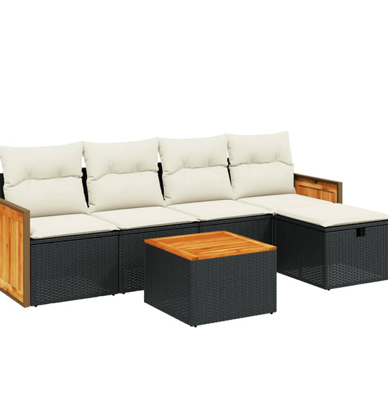 6-tlg. Garten-Sofagarnitur mit Kissen Schwarz Poly Rattan