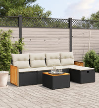 6-tlg. Garten-Sofagarnitur mit Kissen Schwarz Poly Rattan