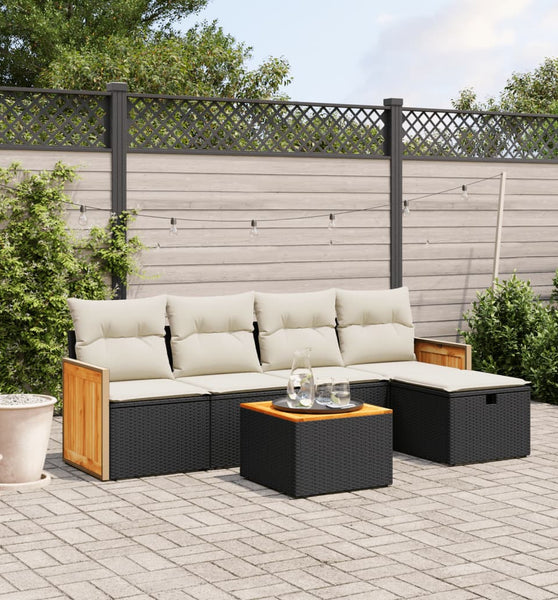 6-tlg. Garten-Sofagarnitur mit Kissen Schwarz Poly Rattan