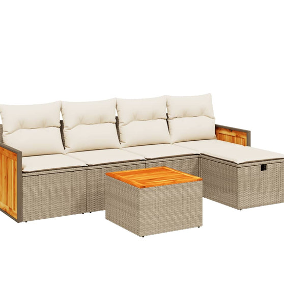 6-tlg. Garten-Sofagarnitur mit Kissen Beige Poly Rattan