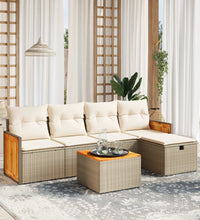 6-tlg. Garten-Sofagarnitur mit Kissen Beige Poly Rattan