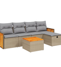 6-tlg. Garten-Sofagarnitur mit Kissen Beige Poly Rattan