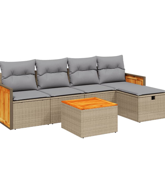 6-tlg. Garten-Sofagarnitur mit Kissen Beige Poly Rattan