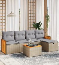 6-tlg. Garten-Sofagarnitur mit Kissen Beige Poly Rattan