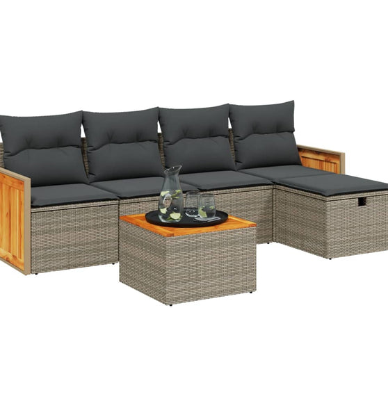 6-tlg. Garten-Sofagarnitur mit Kissen Grau Poly Rattan