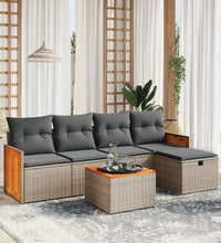 6-tlg. Garten-Sofagarnitur mit Kissen Grau Poly Rattan