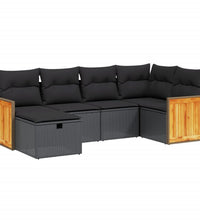 6-tlg. Garten-Sofagarnitur mit Kissen Schwarz Poly Rattan