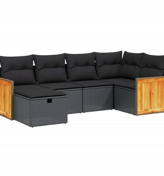 6-tlg. Garten-Sofagarnitur mit Kissen Schwarz Poly Rattan