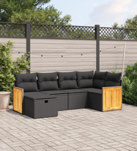 6-tlg. Garten-Sofagarnitur mit Kissen Schwarz Poly Rattan