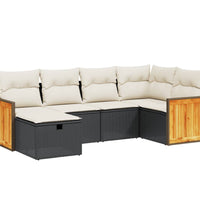 6-tlg. Garten-Sofagarnitur mit Kissen Schwarz Poly Rattan