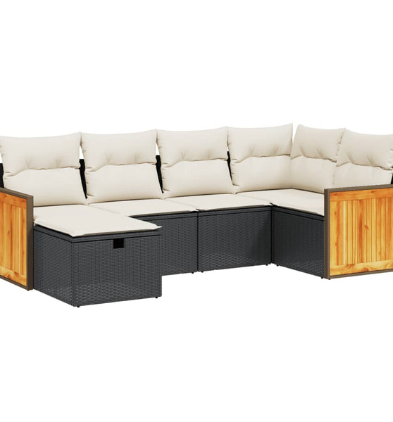 6-tlg. Garten-Sofagarnitur mit Kissen Schwarz Poly Rattan