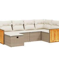 6-tlg. Garten-Sofagarnitur mit Kissen Beige Poly Rattan