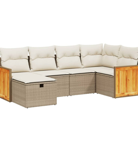 6-tlg. Garten-Sofagarnitur mit Kissen Beige Poly Rattan