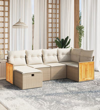 6-tlg. Garten-Sofagarnitur mit Kissen Beige Poly Rattan
