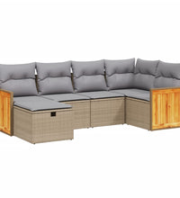 6-tlg. Garten-Sofagarnitur mit Kissen Beige Poly Rattan