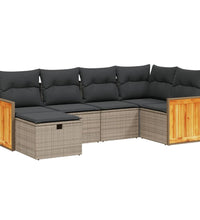 6-tlg. Garten-Sofagarnitur mit Kissen Grau Poly Rattan
