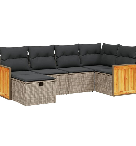 6-tlg. Garten-Sofagarnitur mit Kissen Grau Poly Rattan